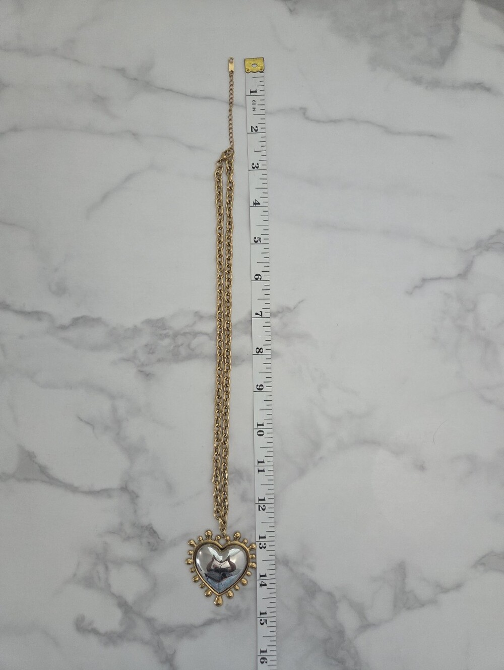 Two Tone Puffy Heart Pendant Statement Necklace - Picture 12 of 16